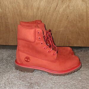 Red Timberland boots